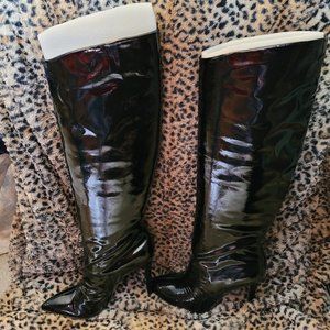 New Black Paten Leather Knee High Dress Boot